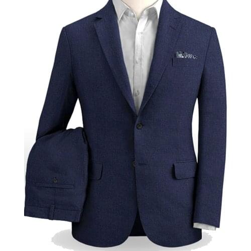 Light Navy Blue Linen Suits Men Tailor Made Slim Fit Light Weight Groom Suits For Beach Wedding Suits For Men Breathable Costume
