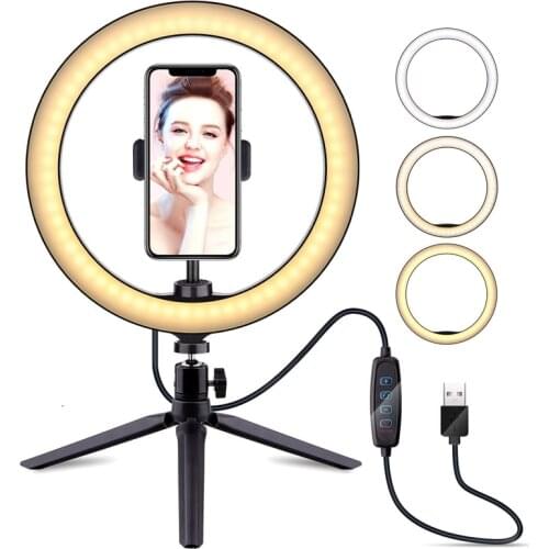 LEDGLE Led Ring Light with stand 26CM Photography Dimming Video Live Youtube USB 10 Inch Selfie Ring Light Mobile Phone Bracket