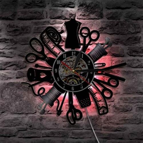 Luminous Modern Design Vinyl Record Wall Clock Sewing Craft Vinyl Record Clock with 7 LED Colors Change Hanging Wall Watch