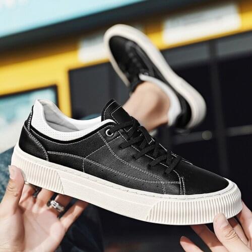 Comfy Casual Mens Shoes Leather Lace-up Solid Genuine Leather Men Sneakers Fashion Skateboard Shoes Outdoor Walking Footwear