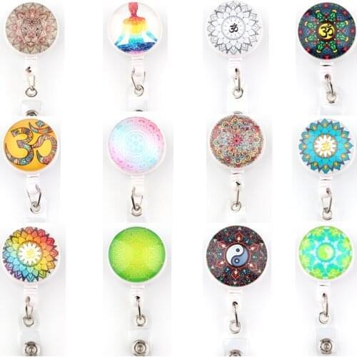 BH1607 Blinghero Mandala Flower Retractable Doctor Nurse Badge Reel Fashion Yoga Badge Holder With 360 Rotating Alligator Clip