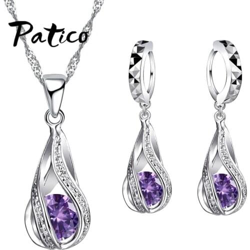 High Quality S925 Sterling Silver Jewelry Sets for Wedding Engagement AAAA+ CZ Zirconia Pendant Loops Hoop Earrings Necklace Set