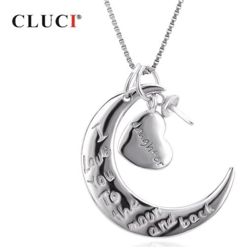 CLUCI Real Silver 925 Half Moon With Heart Shaped Women Valentine Gift Pendant Jewelry for Love SP449SB
