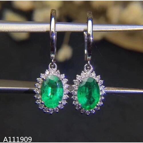 KJJEAXCMY boutique jewelry 925 sterling silver inlaid Natural Emerald Fine ladies earrings support detection luxurious
