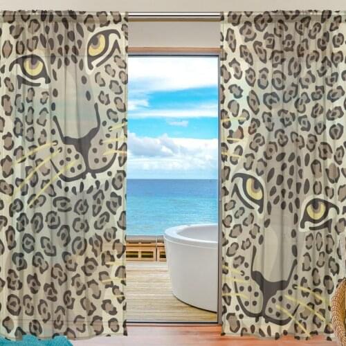 Fashion Leopard Print Window Curtains Sheer Polyester Fabric Soft Sun Protection Drapes For Living Room Bedroom Home Decoration