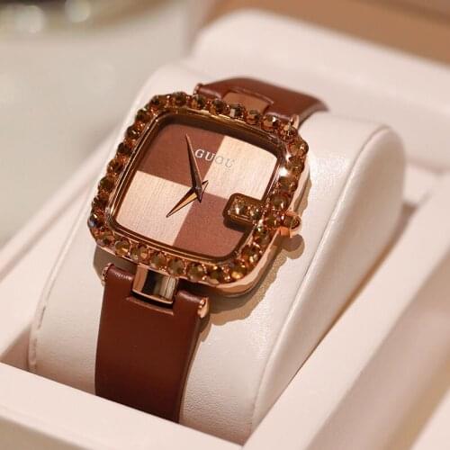 Genuine Leather strap no fade 2021 new womens watch quartz Crystal Square Dial luxury Diamond high quality lady gift watches