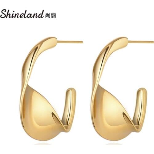 Shineland Gold Color Metal Geometric Irregular Stud Earrings Twist Alloy Punk Fashion Statement Vintage Jewelry Pendientes Gift