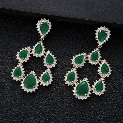 HIBRIDE Green Water Drop Cubic Zirconia Stone Drop Earrings for Women Prom Party Jewelry Accessories High Quality bijoux E-1027