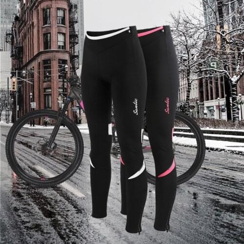 Santic Women Cycling Fleece Padded Pants Winter 4D Cushion Pad Reflective Bike Thermal Pants Cycling Pants Asian S-2XL C04096