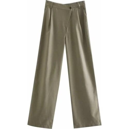 2020 Autumn New Product Mid-High Waist Asymmetric Drape Suit Wide Leg Loose Slim Trousers Women