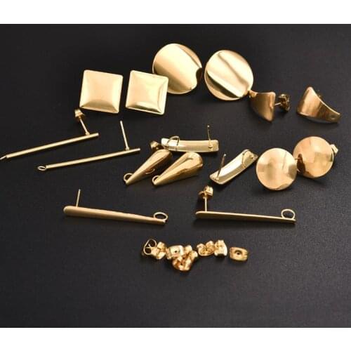10pcs Golden Stainless Steel Earring Stud Hollow Flowers Earrings Base Connectors Linker For Earrings DIY Making Findings