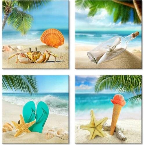 Sea Beach Shell Ice cream Landscape 5d diy diamond painting full square round diamond embroidery rhinestone 4 pcs stickerZP-2453