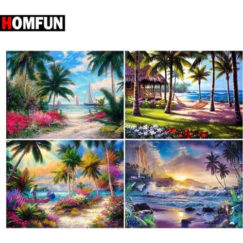 HOMFUN Diamond Painting Cross Stitch "Tree island sea" Full Square Round Diy 5d Diamond Embroidery Picture Rhinestone Art