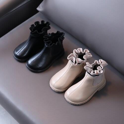 Girls Princess Boots New Childrens Single Boots Korean Style Flying Woven Ruffled Girls Short Boots Autumn and Winter Rubber