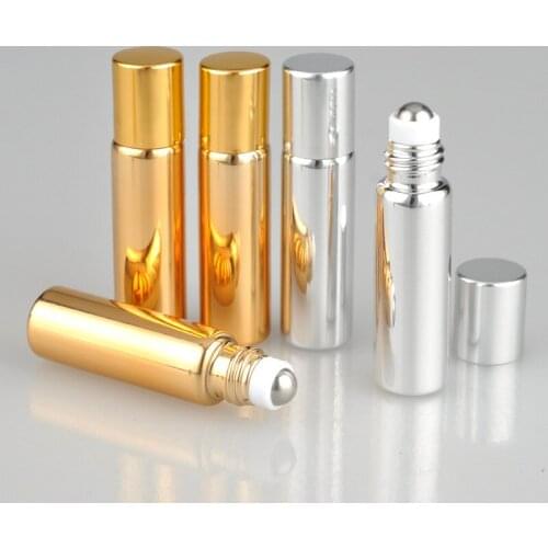 5ml Black Gold Plating Tea Tree Essential Oils Roll On Bottles Makeup Eye Cream Roller Ball Glass Cosmetic Containers 50pcs/lot