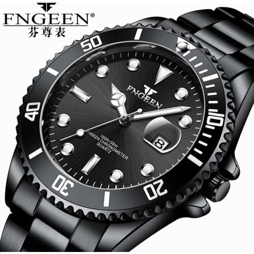 FNGEEN Wrist Watches for Men Stainless Steel Waterproof Diving Water Ghost Quartz Watch Male Clock Fashion Business Men Watches