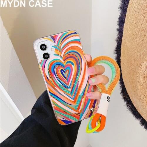 Cases for Iphone 12 Pro Max 7 8 Plus Xr Xs Max X Soft TPU Color Love Heart Cover for Iphone 11 Pro Max Case New Strap Fundas