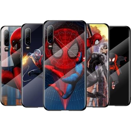 Marvel Spider Man For Huawei P40 P30 P20 P10 Pro Plus Lite 5G 2019 Tempered Glass Cover Shell Luxury Phone Case