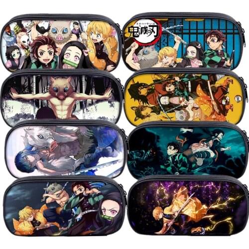 Pencil Case Demon Slayer Kimetsu no Yaiba Zipper Bag Cosplay Girls Travel Makeup Storage Bags Tanjirou School Pen Box Kids Adult
