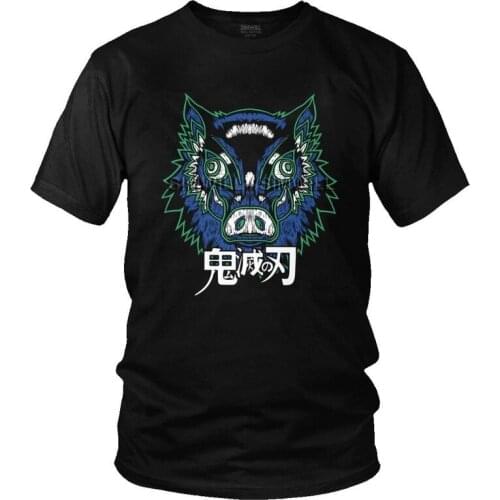 Demon Slayer Hashibira Inosuke Tshirts Men Unique Tee Tops 100% Cotton T Shirt Short Sleeve Manga Kimetsu No Yaiba T-shirts Gift