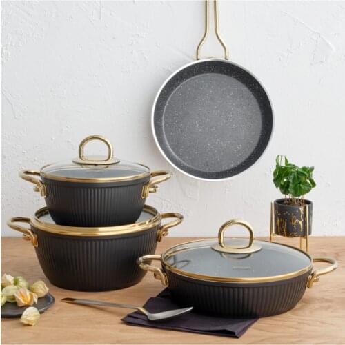 Granite Line 7 Piece Cookware Set Black-Gold (according to your country extra payment of customs yapılabilir)