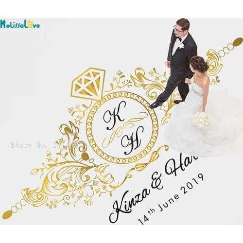 Custom Bride & Groom Name and Date Wall Sticker Wedding Party Floor Decor Decoration Removable Waterproof Decals Gifts YT1154