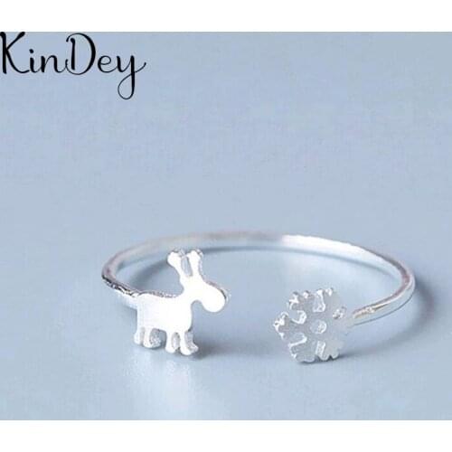 Kindey Korean Trendy Silver Color Deer Snow Rings For Women Lady Men Antique Rings Open Finger Jewelry