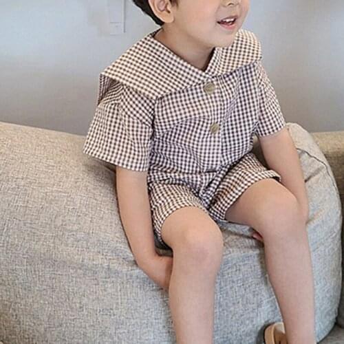 2021 Summer Plaid Suit Clothing Sets Kids Clothes Children Clothes Boy Set Top+Short 2Pcs Clothing For Boys