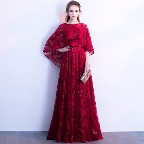 Lace sequin prom dress 2020 elegant cape sleeves graduation party gowns long Evening Dresses formal party gown Vestido de festa