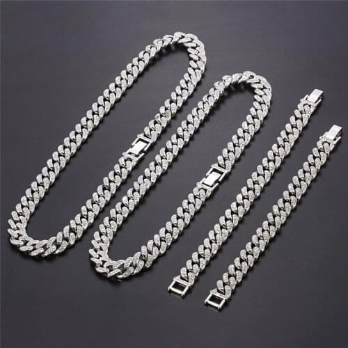 Free Shipping 13MM Silver Color Miami Curb Cuban Chain Necklaces Men Women Hip Hop Jewelry Bling Rapper Unisex Grunge Jewelry