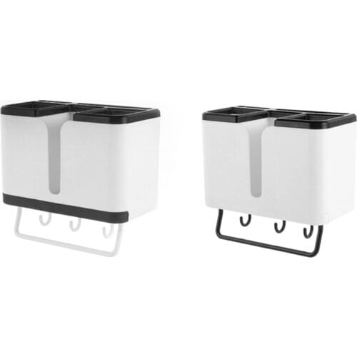 Kitchen Anti-moisture Organizer Wall Mounted Cutlery Drain Rack Home Wall-mounted Spoon Fork Chopstick Storage Shelf with Hook