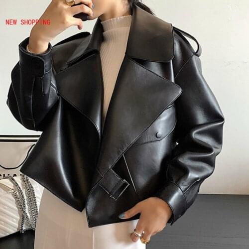 New Women Faux Leather Jacket Soft Loose Vintage Biker Coat Short Pockets Motor PU Black Jacket Autumn Street Leather Coat White
