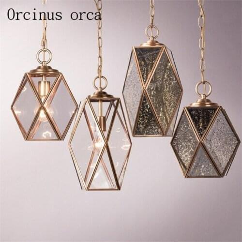 American retro glass all copper single head chandelier dining room bedroom balcony corridor hallway chandelier Postage free