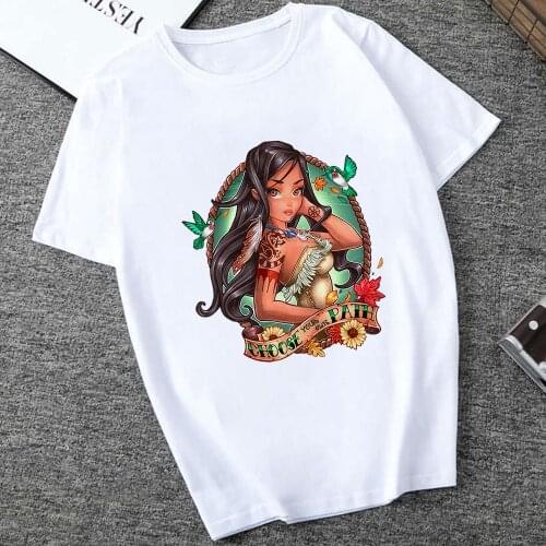 Disney Fashion Indian Princess Pocahontas CHOOSE YOUR OWN PATH Cartoon Print Women T-Shirt Casual Short Sleeve Loose Tee Tops