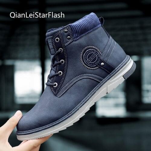 Top Fashion Winter Mens Boots High Plus Velvet Warm Genuine Leather Martin Boots Desert Boots Outdoor Hiking Sneakers for Man