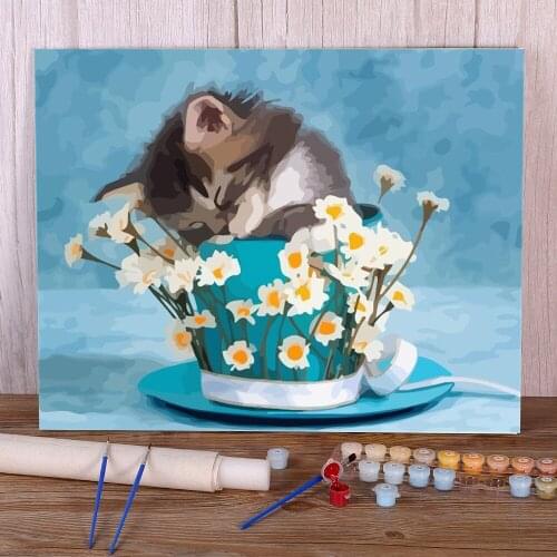 Flower Cats Animal Painting By Numbers Package Oil Paints 50*70 Oil Painting Home Decoration For Children Art