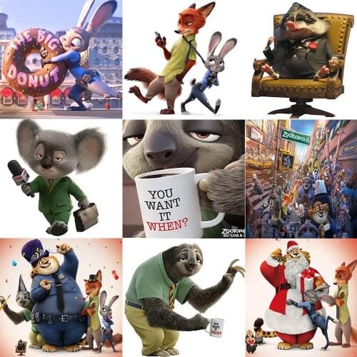 Disneys New 5D DIY Diamond Painting Rhinestone Cross Stitch Kit "Crazy Zoo" Cartoon Animal Fox Mosaic Home Decoration Painting