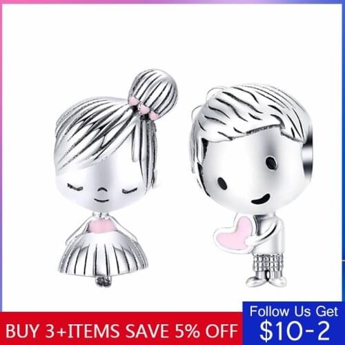 Boy and Girl Charm Fit Original 3mm Bracelet Genuine 925 Sterling Silver Metal Beads Valentine Gifts CMC1334