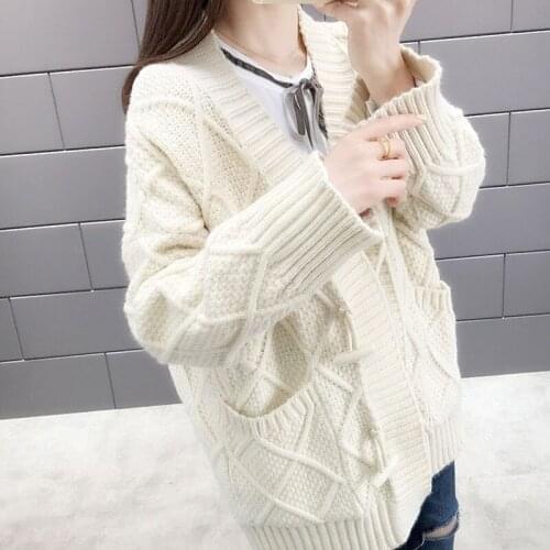 2021 Autumn Winter Sweater Women Fashion Korean Loose Outwear Cardigan Casual Basic Womens Oversize Coats Jackets Tops Lady