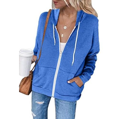 Autumn Winter New Tie-dyed Long-sleeved Hooded Womens Rope Pocket Zipper Jacket