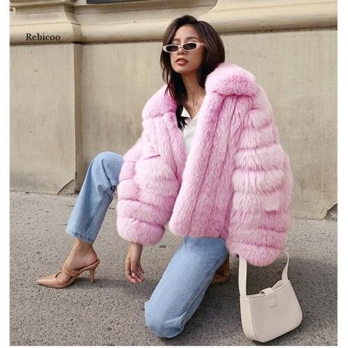 Fluffy Faux Fox Fur Coat Fake Fur Jacket Winter Warm Women patchwork Jacket Outerwear Female Lapel Collar Waist coats