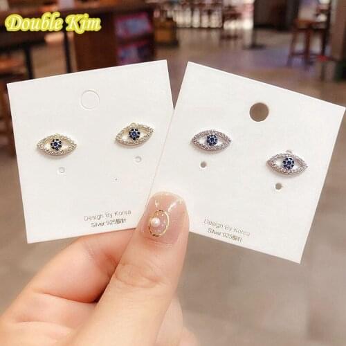 Blue Demon Eyes Stud Earrings Copper Material Inlaid Zircon Gold Silver Plated Earrings Fashion Trendy Women Jewelry Gif