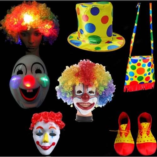 Multi Style Clown Hat Hair Wig Mask Shoes Bag Magician Cosplay Props Party Favor Dress Up Decoration Christmas Halloween