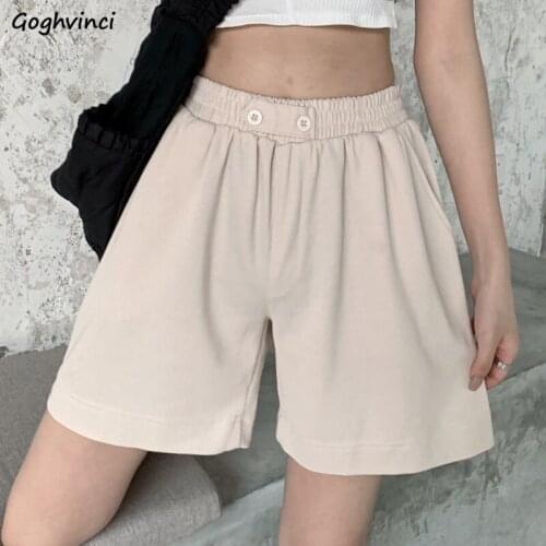 Shorts Women Summer Design Elastic Waist Button Baggy All-match Solid Empire Jogger Fashion Ulzzang Femme Short-trousers Chic