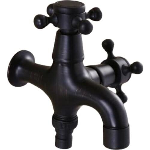 High quality total brass black oil brushed double using washing machine faucet bathroom corner faucet tap garden outdoor mixer