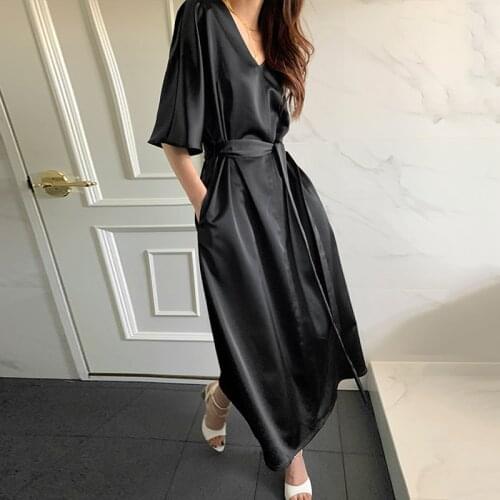 Vintage Half Sleeve Dress Party Elegant Holiday Boho Summer Dress for Women 2021 A-Line Sexy Solid Black French