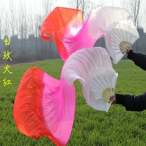 New color 6ft size 1pair=(1L+1R) 100% real silk Fan Veil for Bellydancing profession Stage Show silk dancing fan Veils