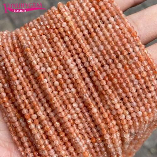High Quality 3mm Natural Golden Sun Stone Faceted Round Shape Loose Spacer Small Beads DIY Gem Jewelry Accessory 38cm b170
