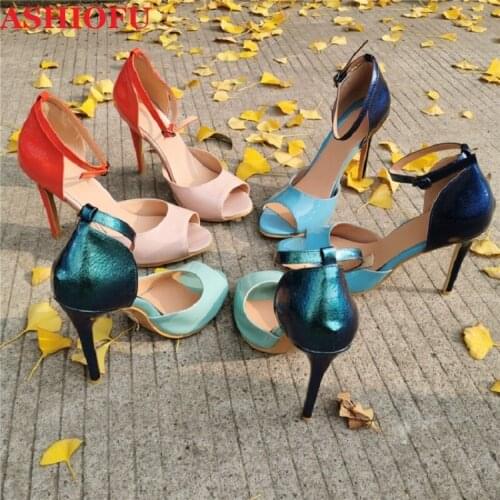 ASHIOFU Handmade New Stiletto Ladies Pumps Peep-toe D'orsay Buckle Strap Party Dress Shoes Evening Fashion Pumps Court Shoes