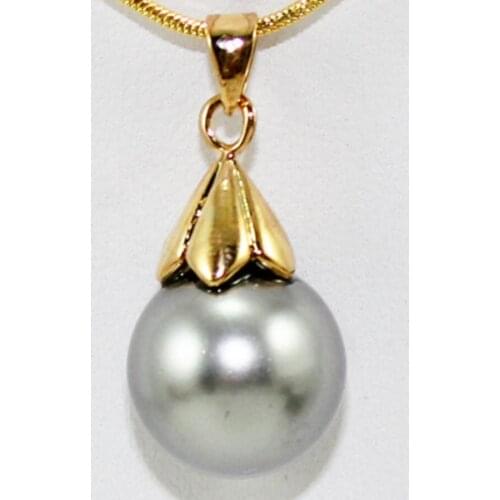 Womens fashion gold plated grey round shell pearl Pendant Necklace